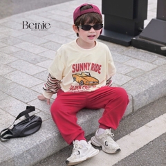 Set bộ dài cho bé trai áo thun tay phối kẻ sọc Sunny Ride kèm quần dài size 9 tới 25kg BERNIE H0426B25
