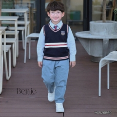 Set bộ 4CT áo sơ mi dài tay áo gi lê rời quần kaki kèm cà vạt bé trai 9 tới 25kg BERNIE H0526B60