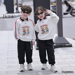Set bộ polo unisex cho bé trai bé gái áo polo tay dài họa tiết Hello Buddies kèm quần dài size 9 tới 28kg BERNIE T0426B10