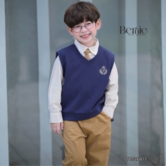Set bộ 4CT áo sơ mi tay dài áo gi lê rời thêu phù hiệu kèm cà vạt và quần kaki size 1 đến 7 tuổi BERNIE T0526B71