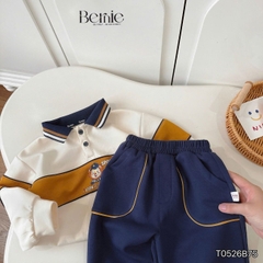 Set bộ polo unisex cho bé trai bé gái áo polo tay dài cổ bo dệt họa tiết Junior Sport kèm quần size 11 tới 28kg BERNIE T0526B75