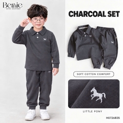Set bộ dài chất thun cotton áo polo thêu ngựa kèm quần dài cho bé trai size 9 tới 25kg BERNIE H0726B35