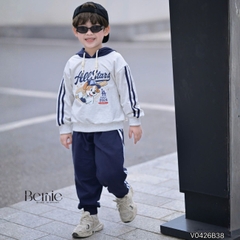 Set bộ thể thao áo hoodie bóng chày tay dài phối màu kèm mũ và quần dài cho bé trai 11 tới 28kg BERNIE V0426B38