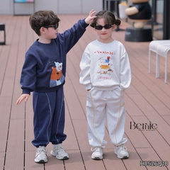 Quần dài nỉ thu đông phối viền phối màu thêu Cozy cho bé trai phong cách size 11 tới 28kg BERNIE H0526Q10