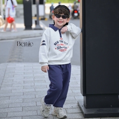 Set bộ polo thu đông cho bé trai áo polo tay dài phối sọc Brooklyn kèm quần dài size 9 tới 26kg BERNIE V0526B31