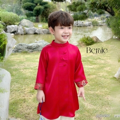 Áo dài bé trai kèm quần bé trai lụa gân màu đỏ màu vàng phối gấm rồng BERNIE bé từ 9 đến 24kg 22b490