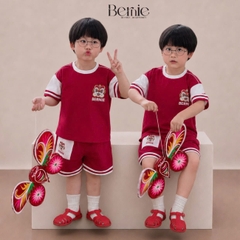 Set bộ bé trai áo thun tay ngắn Trung thu Lân đỏ kèm quần short cho bé trai size 9 đến 25kg BERNIE T0626B53