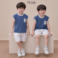 Set bộ tanktop cho bé trai áo thun túi lệch cá tính kèm quần short đi chơi đi học size 9 tới 28kg BERNIE T0326B11