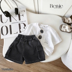 Set bộ tay ngắn áo thun Dino kèm quần short túi hộp Boss cho bé trai đi chơi đi học size 9kg tới 28kg BERNIE KIDS T1025B67Đ