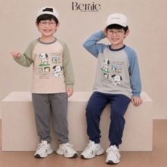Set bộ dài tay cho bé trai áo thun raplang phối màu Dog ngộ nghĩnh kèm quần dài size 9 tới 26kg BERNIE V0426B34