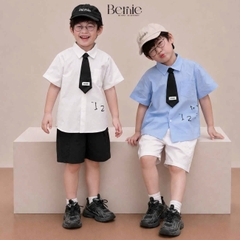  Set sơ mi 3CT cho bé trai áo tay ngắn phối cà vạt kèm quần short bé đi học đi chơi 11 tới 28kg BERNIE H0326B45