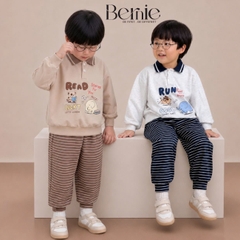 Set bộ dài tay cho bé trai áo polo cổ dệt Lucky Stories phối quần dài kẻ sọc size 11 tới 28kg BERNIE H0426B31