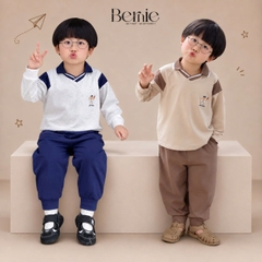 Set bộ dài tay áo polo cổ dệt Bernie Warm Light phối quần dài cho bé trai size 11 tới 28kg BERNIE T0426B11