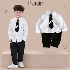 Set bộ sơ mi dài tay WARM LITTER DAYS áo sơ mi kèm quần kaki dài phối cà vạt cho bé trai 9 đến 28kg BERNIE V0526B23