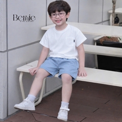 Set bộ tay ngắn basic áo thun túi lệch kèm quần short kaki denim cho bé trai đi chơi đi học size 9kg tới 25kg H0226B25Đ AT3M
