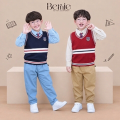 Set bộ 4CT áo sơ mi dài tay áo gi lê rời quần kaki kèm cà vạt bé trai 9 tới 25kg BERNIE H0526B60