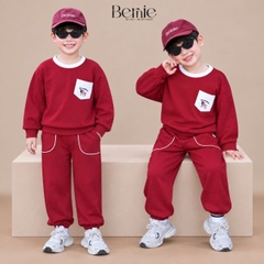 Set bộ cotton nỉ 2 da cho bé trai áo tay dài Freedom Boy kèm quần size 9kg tới 26kg BERNIE H0526B34