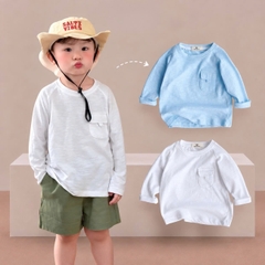 Áo thun áo phông tay dài chất cotton xược màu trắng màu xanh unisex cho bé trai bé gái size 9 tới 24kg BERNIE SIRI 6379ADK