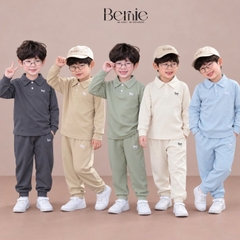 Set bộ dài chất thun cotton áo polo thêu ngựa kèm quần dài cho bé trai size 9 tới 25kg BERNIE H0726B35