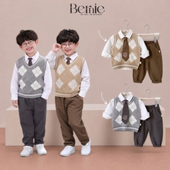 Set bộ gi lê 4CT áo sơ mi dài tay áo gi lê rời quần kaki kèm cà vạt bé trai 9 tới 25kg BERNIE H0526B62