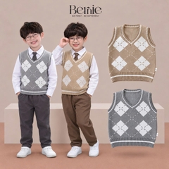 Áo gile len 2 màu họa tiết ô trám Diamond phong cách hàn quốc cho bé trai 1 đến 7 tuổi BERNIE H0526B62GL