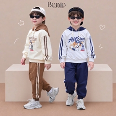 Set bộ thể thao áo hoodie bóng chày tay dài phối màu kèm mũ và quần dài cho bé trai 11 tới 28kg BERNIE V0426B38