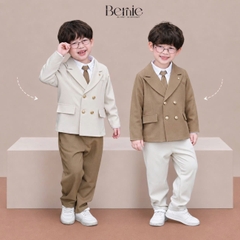 Set bộ vest cho bé trai áo vest lịch lãm dài tay Sliver kèm quần và cà vạt size 9kg tới 25kg BERNIE T1125B57