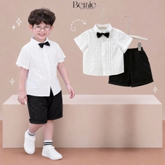 Set sơ mi ngắn tay bé trai công tử có nơ mặc thôi nôi sinh nhật sự kiện 1 đến 7 tuổi BERNIE