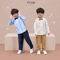 Set sơ mi Little Gentleman áo tay dài quần kaki kèm nơ cổ cho bé trai 9 tới 25kg BERNIE H0526B46