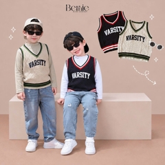 Áo gile len vặn thừng phong cách hàn quốc Varsity cho bé trai size 9 tới 25kg BERNIE H0726A18