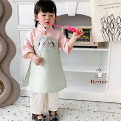 Áo dài cách tân bé gái chất Tafta lụa BERNIE màu xanh hồng bé mặc Tết đi tiệc đi chơi đi học