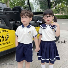 Bộ đồ thun Polo cho bé trai bé gái đồng phục BERNIE thủy thủ quần short ngắn chân váy xếp ly 8-30kg H0924B04