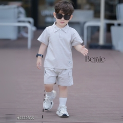 Set bộ polo thun cotton cho bé trai áo thun tay ngắn đính tag logo kèm quần short size 1 đến 7 tuổi BERNIE H0225B35
