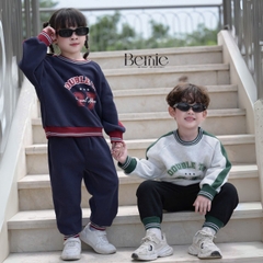 Set bộ dài thể thao unisex họa tiết hình in Double kèm quần dài cho bé trai bé gái size 9 tới 28kg BERNIE T0625B35