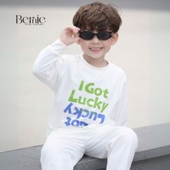 Áo thun áo phông tay dài in chữ Lucky nhiều màu unisex cho bé trai bé gái đi học đi chơi 9 đến 27kg BERNIE H0725A26