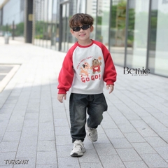 Áo thun Sweater Brit tay dài raplang phối màu họa tiết hoạt hình cho bé trai bé gái 1 đến 7 tuổi BERNIE T0625A07