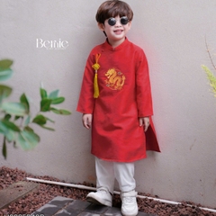 Set áo dài bé trai áo chất tafta tre thêu rồng phối khánh kèm quần dài kaki size 9 đến 25kg BERNIE H0925B40Đ