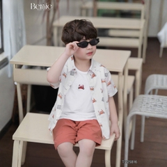  Set sơ mi 3 chi tiết áo tay ngắn họa tiết ô tô áo ba lỗ kèm quần short kaki cho bé trai 9 tới 28kg BERNIE T1125B16