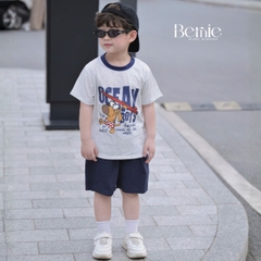 Set bộ tay ngắn đi chơi đi biển cho bé trai Ocean boy áo thun và quần short kaki size 9 tới 28kg BERNIE H1125B45