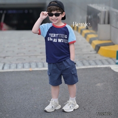 Set bộ thể thao cộc tay raplang phối màu họa tiết Everything và quần short bé trai size 9 tới 25kg BERNIE H1125B42