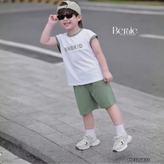 Set bộ cotton áo thun tanktop BNE KID kèm quần short cho bé trai đi chơi đi học size 9 đến 28kg BERNIE H0326B33