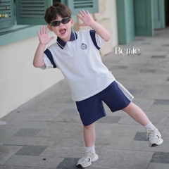 Set bộ polo tay ngắn cổ dệt họa tiết huy hiệu kèm quần short cho bé trai size 11 tới 28kg BERNIE H0226B33