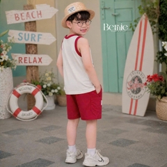 Set bộ ba lỗ áo thun phối màu họa tiết Baby Shark kèm quần short cho bé trai đi chơi đi biển size 1 tới 7 tuổi BERNIE H0326B34
