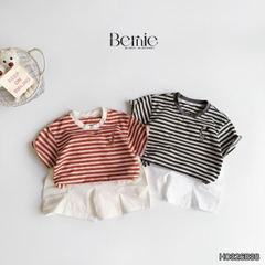 Set bộ áo thun tay ngắn họa tiết kẻ ngang Safari kèm quần short kaki cho bé trai size 9 đến 28kg BERNIE H0326B38