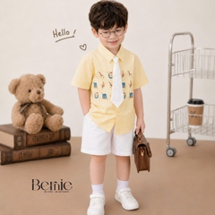 Set sơ mi 3CT Little Charm cho bé trai áo sơ mi và quần short kèm cà vạt rời size 9 tới 28kg BERNIE T0326B31