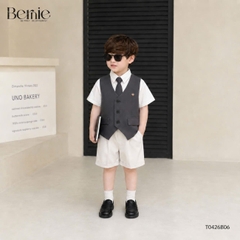 Set bộ vest gile Quý tộc cho bé trai áo sơ mi tay ngắn phối gile kèm quần và nơ cà vạt 9 tới 25kg BERNIE T0426B06
