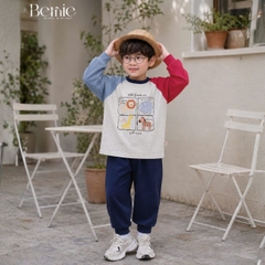 Set bộ dài tay cho bé trai áo thun raplang phối màu họa tiết Puppy kèm quần dài size 9 tới 26kg BERNIE H0426B19