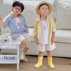  Set sơ mi 3CT áo tay dài kẻ sọc sắc màu áo ba lỗ kèm quần short kaki cho bé trai đi biển đi chơi 9 tới 28kg BERNIE H0226B26