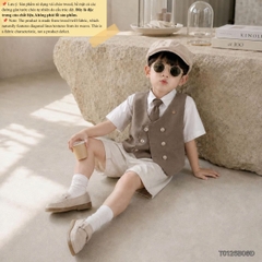 Set bộ vest gile Hoàng gia cho bé trai áo sơ mi tay ngắn phối gile kèm quần và cà vạt 1 đến 7 tuổi BERNIE T0126B06Đ 