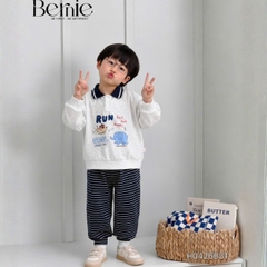 Set bộ dài tay cho bé trai áo polo cổ dệt Lucky Stories phối quần dài kẻ sọc size 11 tới 28kg BERNIE H0426B31